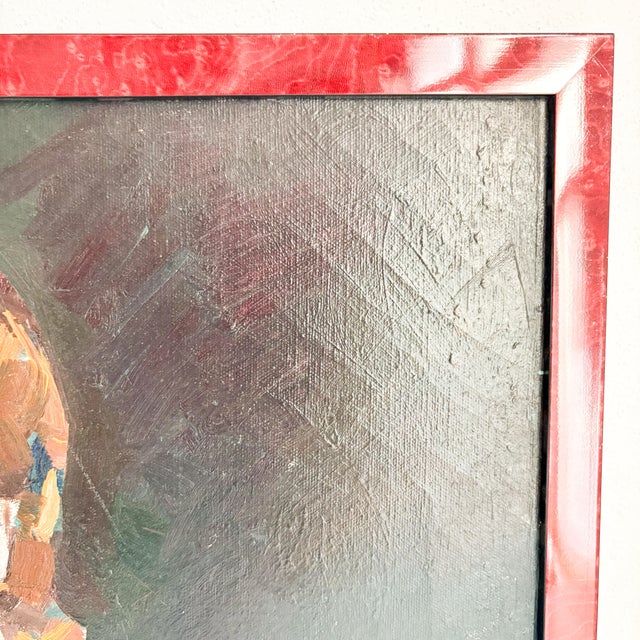 Orange 1960's Woman Portrait Oil Painting For Sale - Image 8 of 11