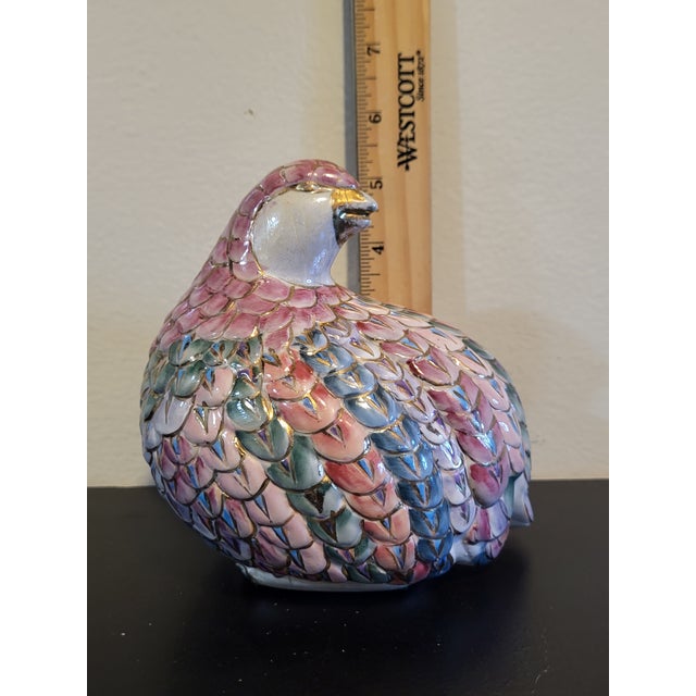 Pink Vintage Toyo Floral Quail Figurine Porcelain Partridge Bird 14k Gold Guild 60s For Sale - Image 8 of 10