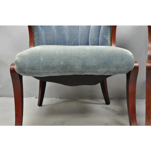 Vintage French Hollywood Regency Mahogany Saber Leg Parlor Lounge Chair - A Pair For Sale - Image 14 of 16
