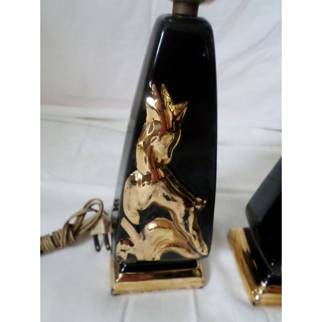 Vintage Art Deco Black & Gold With Gazelle Design Table Lamps - a Pair For Sale In Columbia, SC - Image 6 of 8