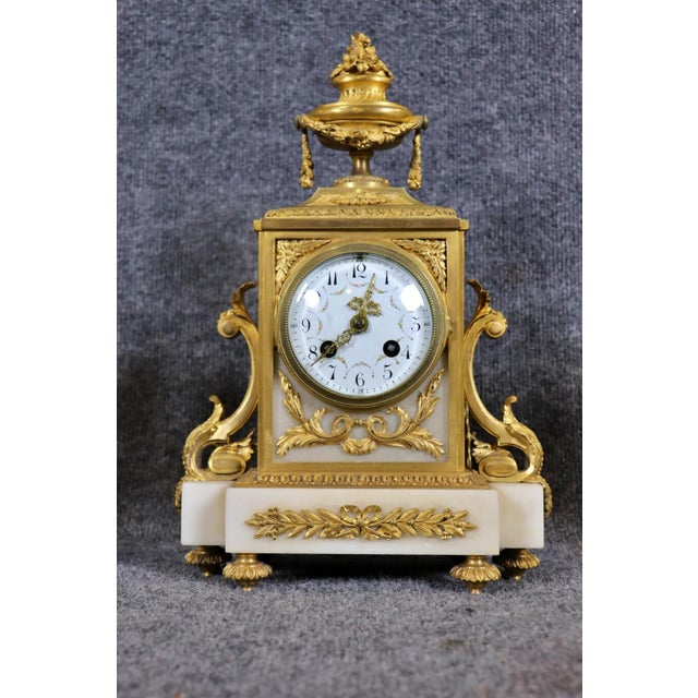 Superb Quality French Louis XV Bronze and White Marble Clock Set For Sale - Image 4 of 12