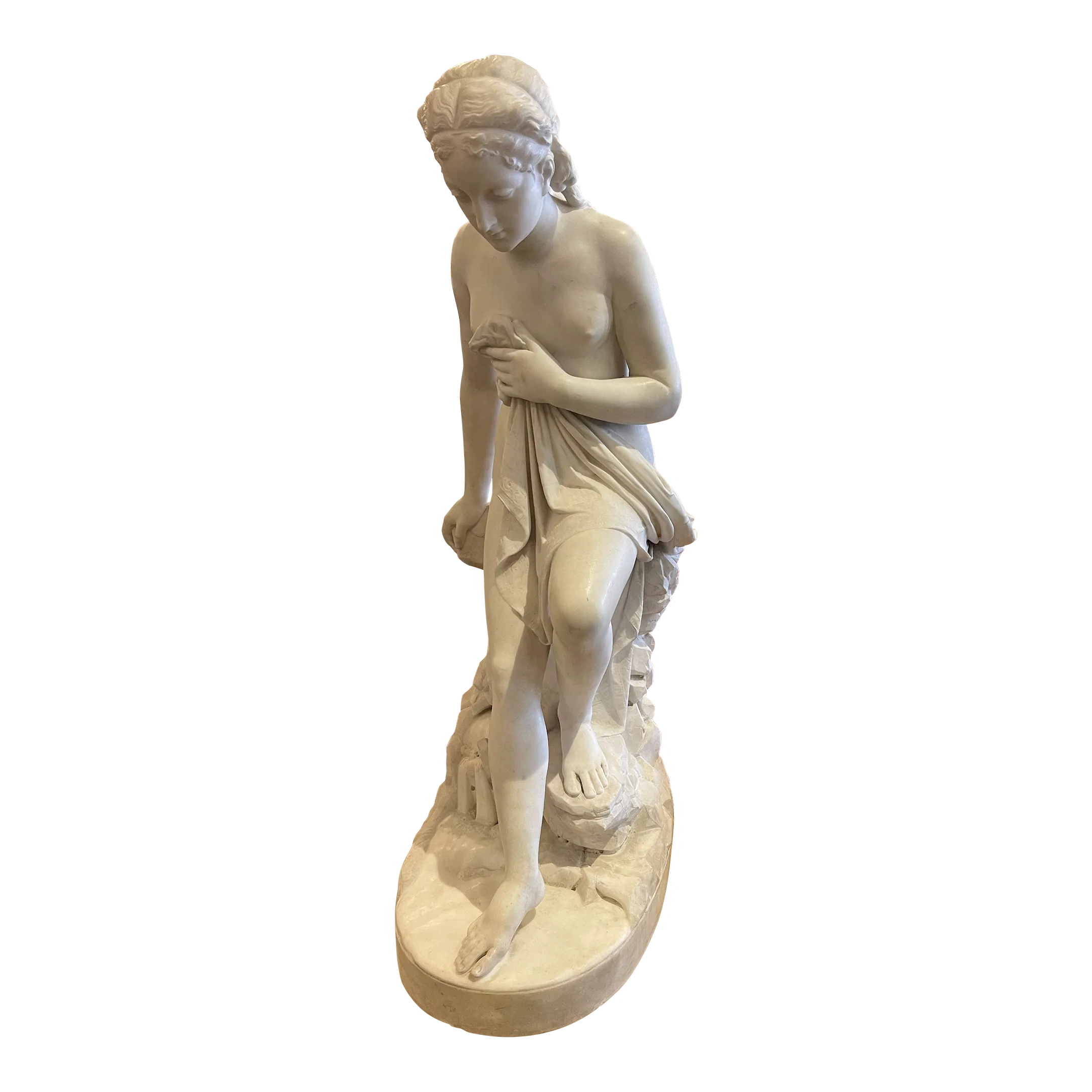 Italian Carrara Marble Nude Bathing Woman Signed Pietro Bazzanti