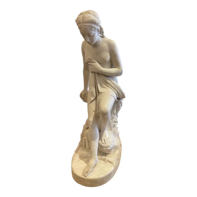 Italian Carrara Marble Nude Bathing Woman Signed Pietro Bazzanti and Son For Sale