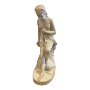 Italian Carrara Marble Nude Bathing Woman Signed Pietro Bazzanti and Son