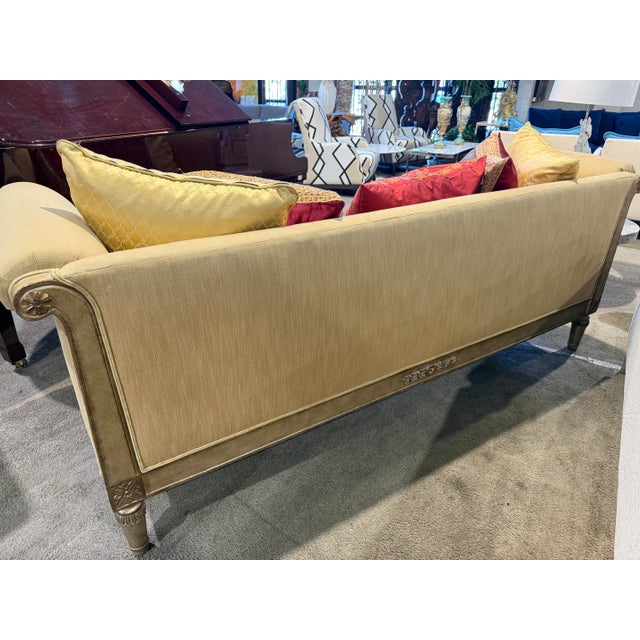 Empire Style Gold Trim Sofa With Five Pillows For Sale - Image 4 of 5