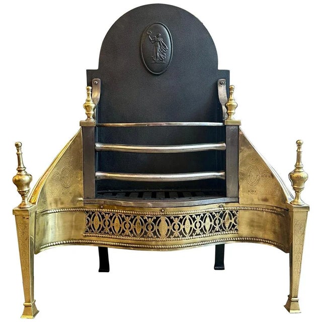 Antique English Fire Grate in Engraved Brass and Polished Steel, 1860 For Sale - Image 11 of 11