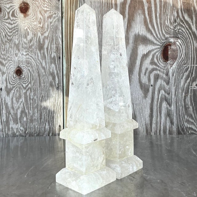 Transparent Vintage Boho Rock Crystal Obelisks - a Pair For Sale - Image 8 of 9