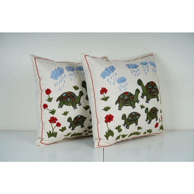 Suzani Tortoise Pillow Cover - A Pair For Sale - Image 4 of 5