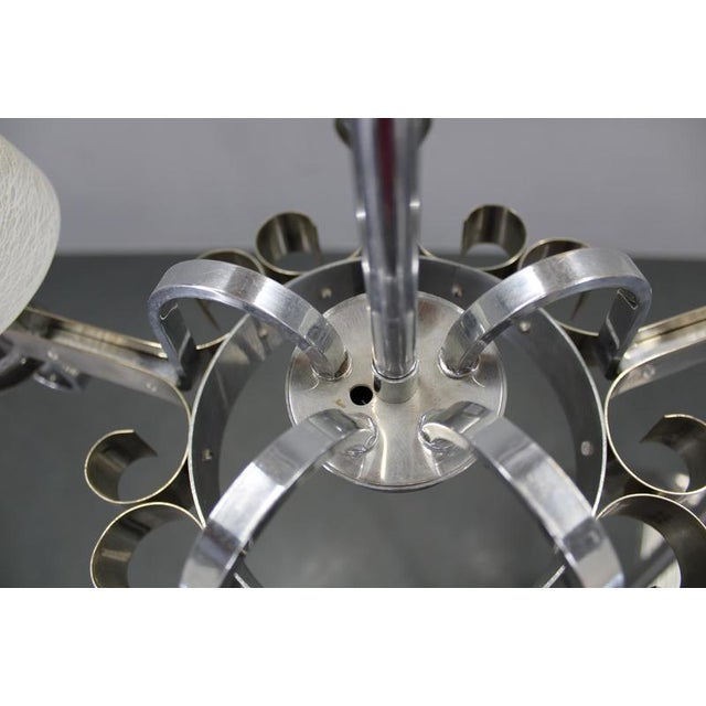 Art Deco Nickel Chandelier with Textured Glass, Czechoslovakia, 1930s For Sale - Image 14 of 17