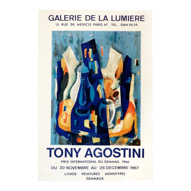 1967 French Exhibition Poster, Tony Agostini, Galerie De La Lumiere For Sale