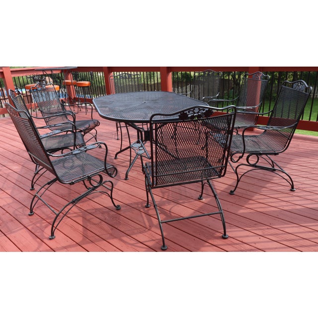Mid-Century Woodard Briarwood Wrought Iron Dining Set With Eight Spring Chairs, Attributed For Sale - Image 11 of 12