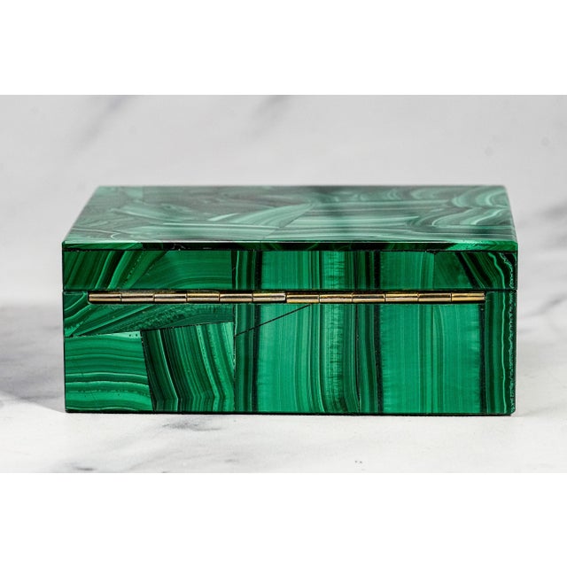 Stunning Vintage European Malachite Box Hand Cut Geometric Stone Mid Century Luxury Home Decor For Sale - Image 13 of 14