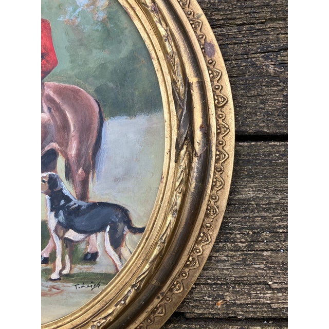 Contemporary Original Equestrian Stephen Heigh Painting “Early Morning Horse & Hound” Antique Gilt Wood Oval Frame For Sale - Image 4 of 7
