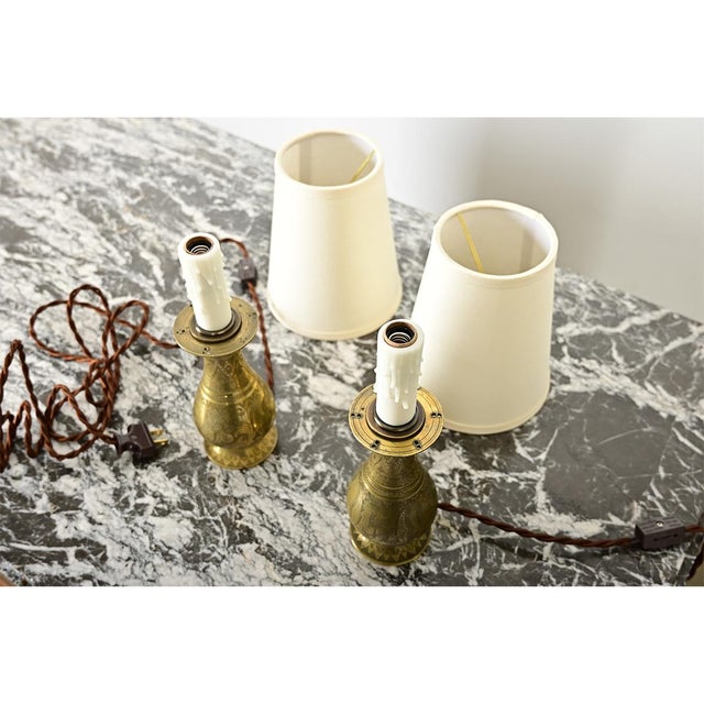 Indonesian Pair of Vintage Brass Table Lamps For Sale - Image 4 of 5