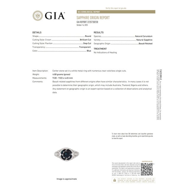 Metal 1930s Art Deco Gia 2.60 Carat No Heat Sapphire Diamond Platinum Filigree Ring, Size 5.25 For Sale - Image 7 of 8