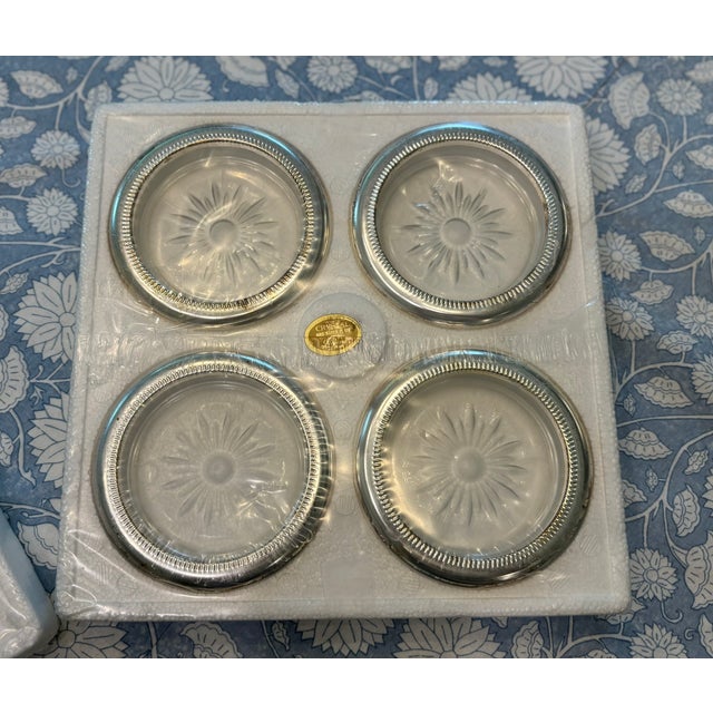 Metal Vintage 1960s Leonard Silver Manufacturing Silver Plate & Crystal Coasters Made in Italy - Set of 12 For Sale - Image 7 of 11