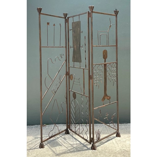 Vintage Iron Abstract Figurative Folding Screen For Sale In West Palm - Image 6 of 12