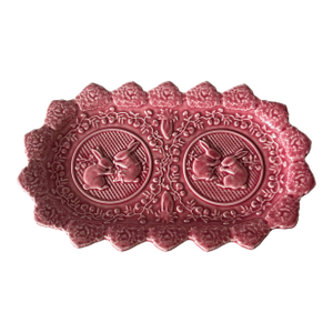 1990s Bordallo Pinheiro Pink Bunny Rabbit Tray