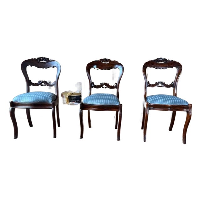 Antique Victorian Style Balloon Back Side Chairs. Set of 3 For Sale