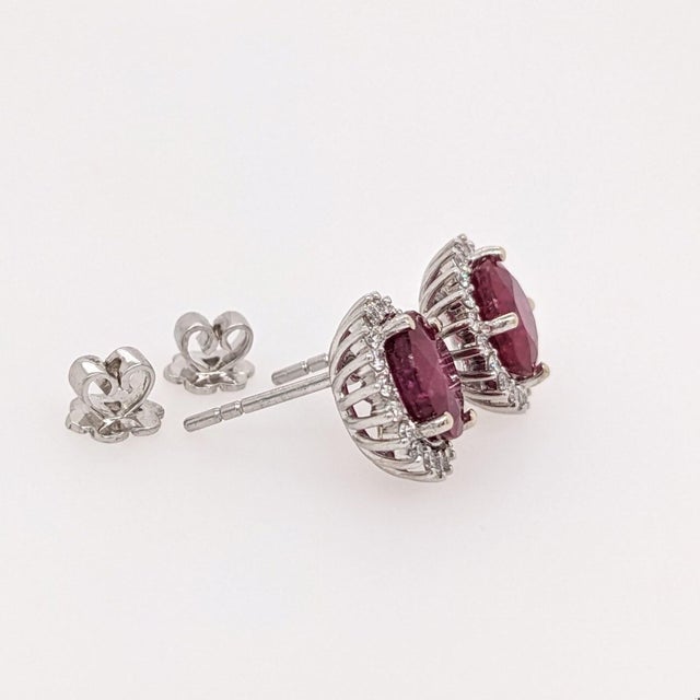 2020s Beautiful Ruby Stud Earrings W Earth Mined Diamonds in Solid 14k Gold Round 10mm-Set of 2 For Sale - Image 5 of 9