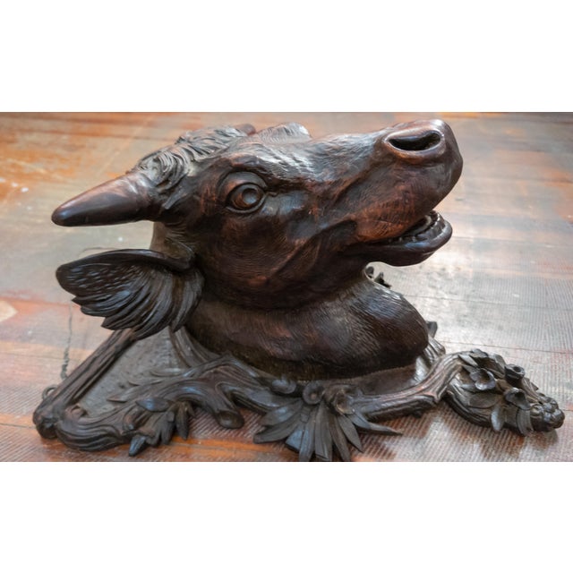 19th Century German Carved Black Forest Walnut Head of a Bull Cow For Sale In New York - Image 6 of 18