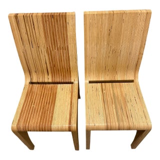 Pair of Contemporary Stacked Birch Plywood Dining Chairs For Sale
