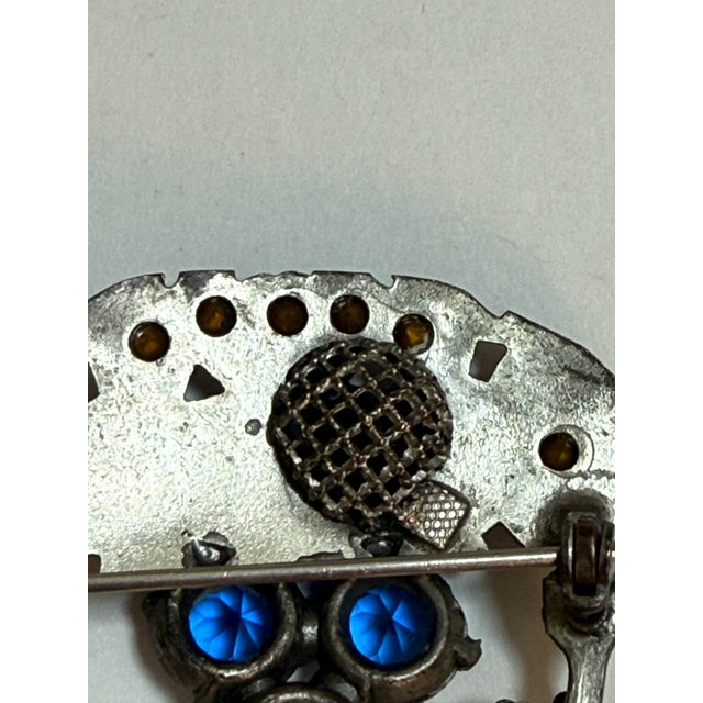 1930s Vintage 1930s Czech Sapphire Blue Rhinestone Vinaigrette Scent Brooch For Sale - Image 5 of 7