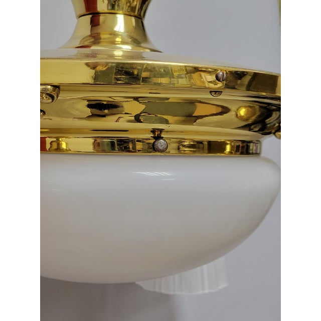 Brass Vintage Classic Revival Brass Pan Fixture With Glass Shades For Sale - Image 8 of 12