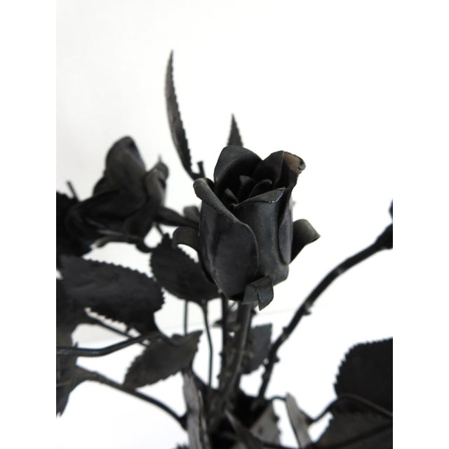Late 20th Century Avant-Garde Hand-Forged Wrought Iron Rose Sculpture & Textured Metal Vessel For Sale - Image 9 of 10