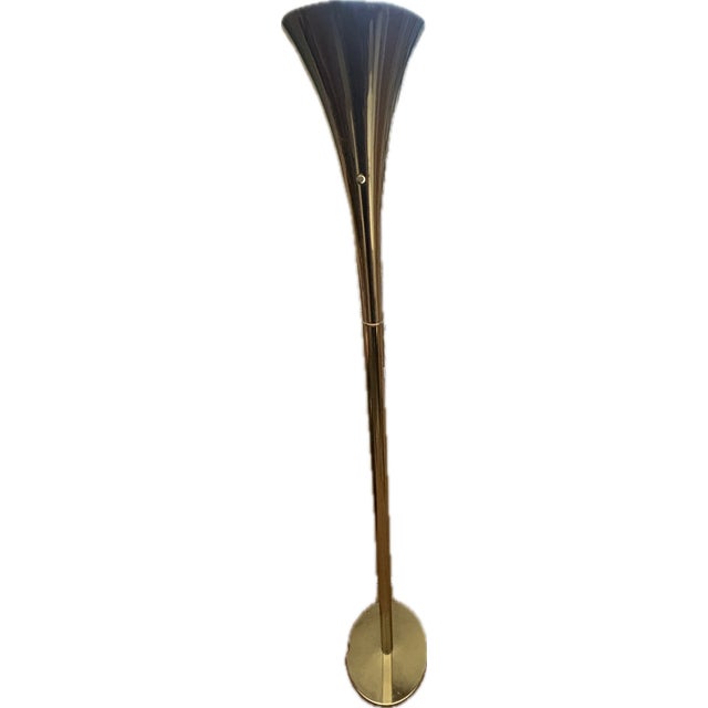 Vintage 1960s Brass Trumpet Laurel Lamp Company Mid-Century Modern Brass Trumpet Torchiere Floor Lamp For Sale - Image 10 of 18