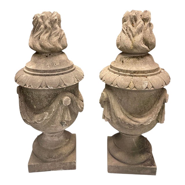 A Pair of Vintage Hand-Carved Italian Granite Garden Finials For Sale