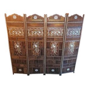 Early 20c Anglo Indian Profusely Inlaid 4 Panel Screen or Room Divider
