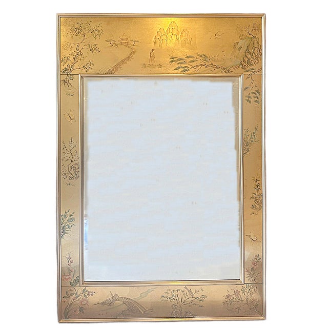 LaBarge Chinoiserie Hand Painted Gold Églomisé Mirror For Sale - Image 12 of 12