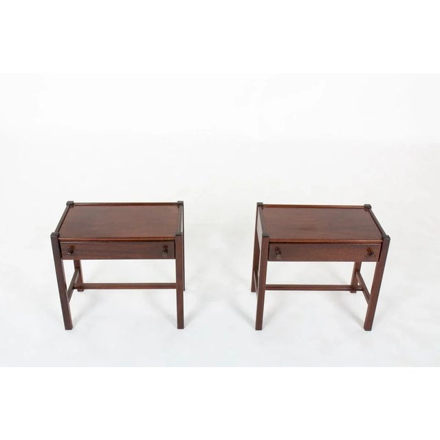 1950s French Mahogany Bedside Tables by Jacques Hauville for Roche Bobois, 1950s, Set of 2 For Sale - Image 5 of 10