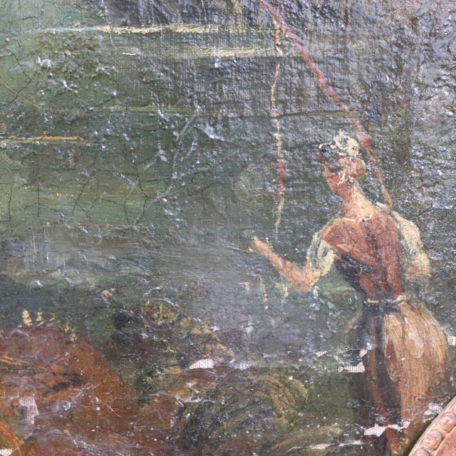 Landscape with River and Bridge, Oil Painting on Canvas, 19th Century, Framed For Sale - Image 11 of 13