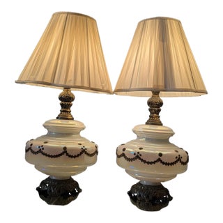 Mid 20th Century Danish Modern Iridescent Gold Trimmed Lamps For Sale