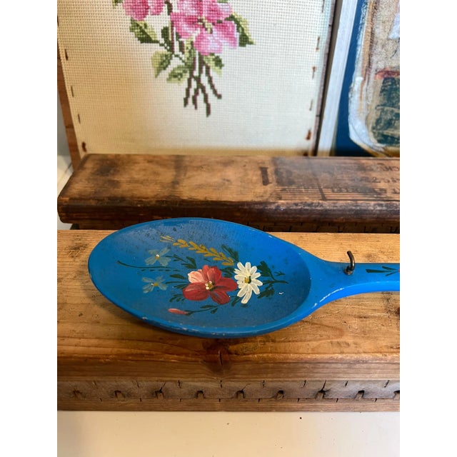 1970s Vintage Hand Painted Wooden Spoon With Hanger and Hooks For Sale - Image 4 of 8