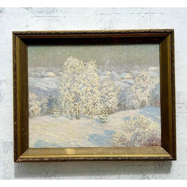 Vintage Boho Original 1983 Winter Landscape Oil on Canvas For Sale In West Palm - Image 6 of 7