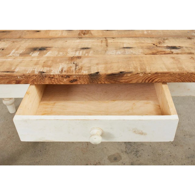 American Country Painted Pine Farmhouse Dining Harvest Table For Sale In Sacramento - Image 6 of 13