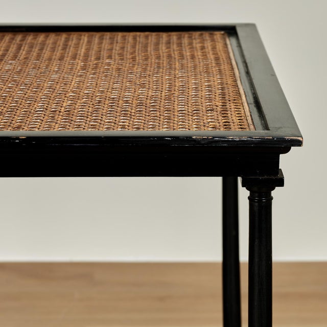 Vintage British Colonial Style Two Tiered Caned Stand or Table For Sale - Image 4 of 12