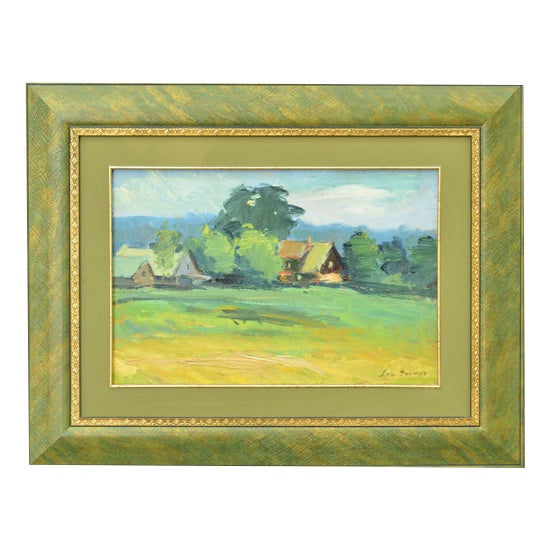 Farm, 20th Century, Oil on Board, Framed For Sale