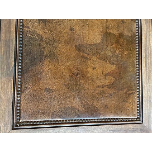 1970s Leather Top Coffee Table With World Map Motif and Carved Legs For Sale - Image 11 of 11