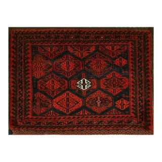 1900s Blue Navy Geometric Tribal Antique Persian Balouch Rug 2' 0'' X 2' 6'' Knotted Wool Carpet For Sale