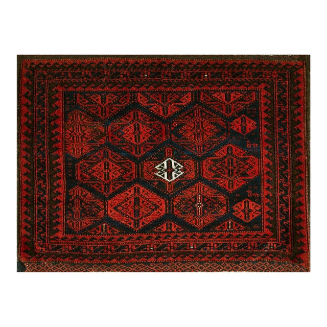 1900s Blue Navy Geometric Tribal Antique Persian Balouch Rug 2' 0'' X 2' 6'' Knotted Wool Carpet For Sale