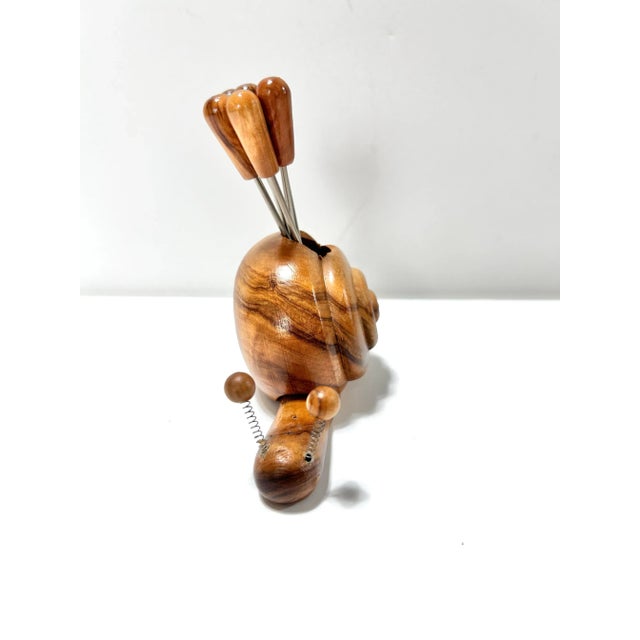 Mid 20th Century Mid-Century Olive Wood Snail Cocktail Pick Set – Italian Barware For Sale - Image 5 of 7