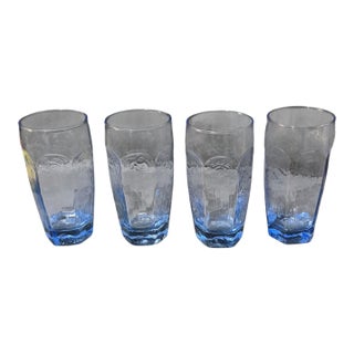 Vintage Set of Four Libbey Chivalry Blue Glass Tumblers For Sale