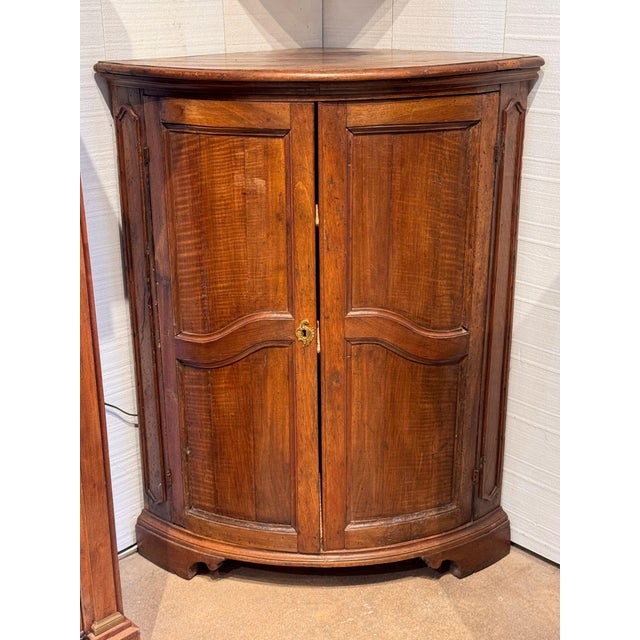 French 18th Century French Walnut Bowfront Corner Cabinet For Sale - Image 3 of 8