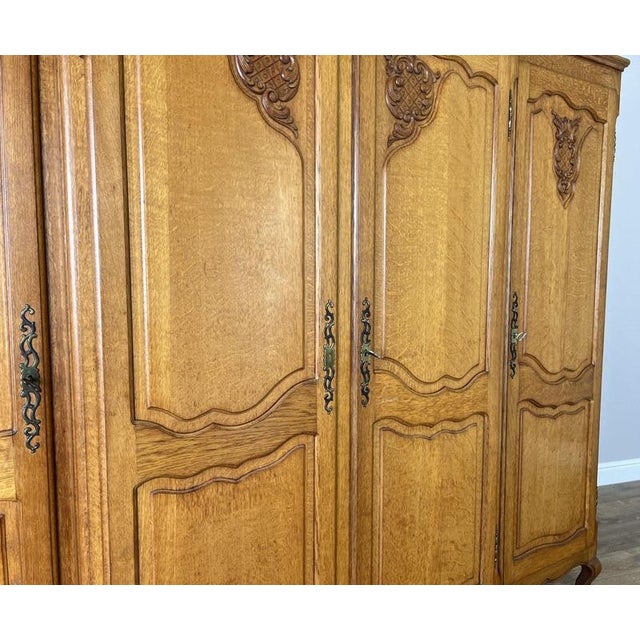 Wood Vintage French Louis XVI Style Carved Oak 4-Door Wardrobe For Sale - Image 7 of 14