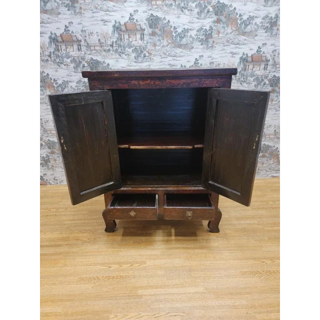 Wood Antique Shanxi Province Elmwood Lacquered Cabinet For Sale - Image 7 of 12