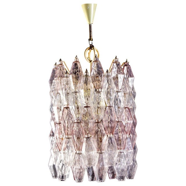 Fabulous original Venini Poliedri chandelier by Carlo Scarpa. Rare combination of light pink and Ice colored Murano glass....